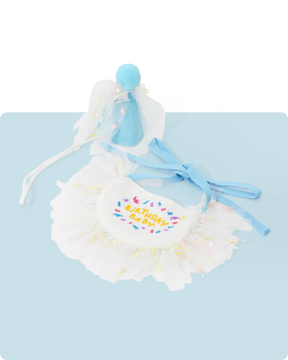 Lace Birthday Dog Bandana Set - Blue