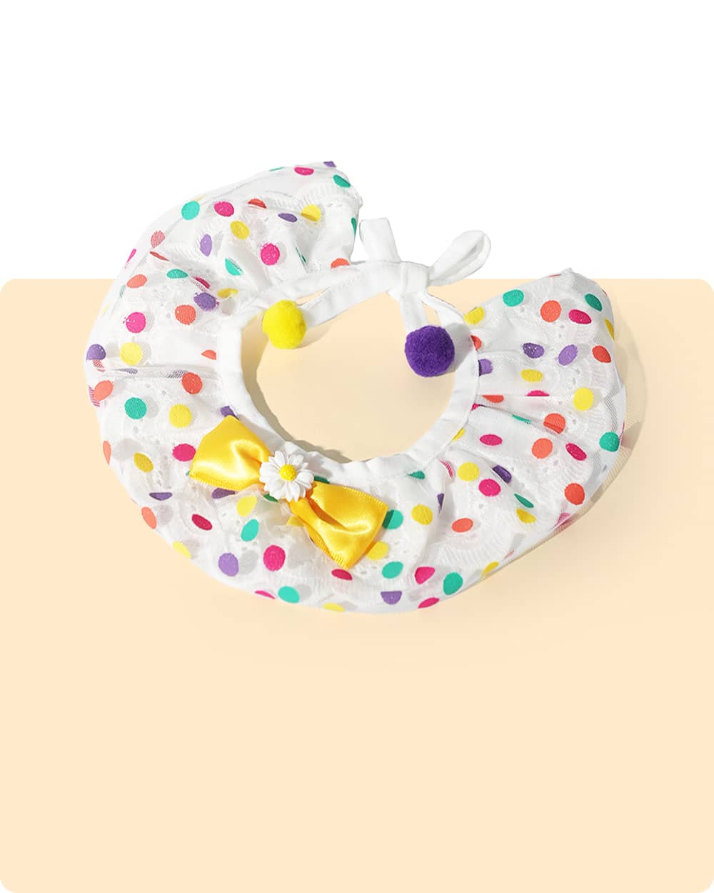 Lace Ruffled Hem Dog Bandana - Rainbow Dots
