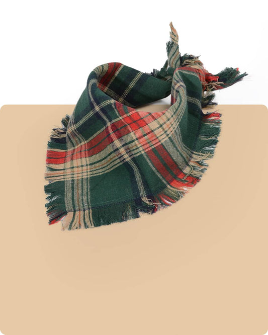Tassel Dog Bandana - Green Tartan - stringsmall