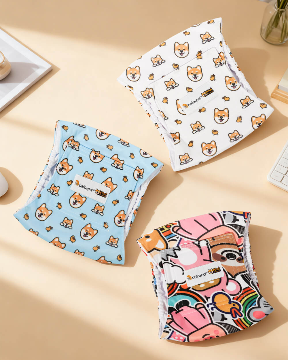 Bella & Pal × PJai & Friends Washable Male Dog Belly Band Set - Puffy Friends