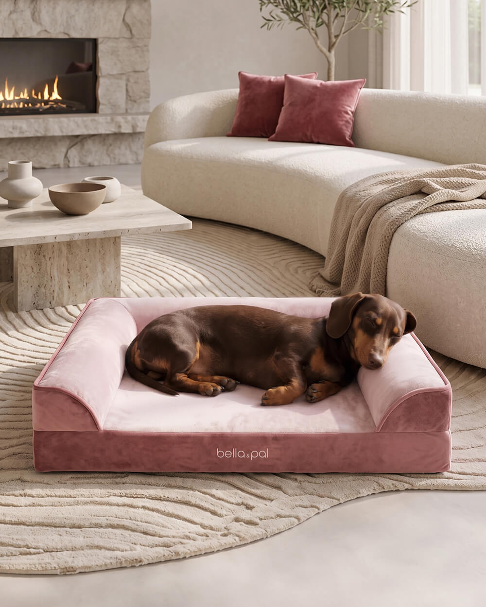 SnugNest Plus 記憶棉沙發狗床 - 玫瑰粉